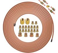 MuHize 1/4" 25 Ft Brake Line Tubing Kit - 1/4 Upgraded Copper-coat Alloy Hydraulic Brake Tubing Roll, Easy to Bend and Flare,Rust Resistant (Includes 16 Fittings, 2Pcs Unions+4Pcs Nut)