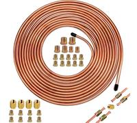 MuHize 3/16" 25 Ft Brake Line Tubing Kit - 3/16 Upgraded Copper Coated Flexible Brake Line Kit,Easy to Bend and Flare,Corrosion-Resistant (Includes 16 Fittings, 4Pcs Unions+8Pcs Nut)