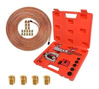 MuHize Brake Line Flaring Tool Kit - Upgraded 3/16 Inch 25 Feet Corrosion Resistant Copper Brake Tubing for Jeep Wrangler/Dodge + Universal Flaring Tool - 16 Braking Fittings + 4 Unions