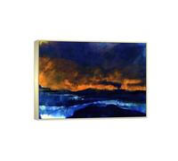 MUHJDYC Abstract Famous Wall Art Painting Reproduction on Canvas-Silver Frame Landscape Picture for Home Decor(Sea Under Yellow Sky) 30x40cm-12x16in
