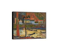 MUHJDYC Landscape Prints-Famous Painting Reproduction on Canvas-Black Frame Picture Wall Art for Home Decor(Bank of River 6) 60x70cm-23x27in