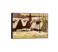 MUHJDYC Landscape Prints-Famous Painting Reproduction on Canvas-Black Frame Picture Wall Art for Home Decor(Village in Snow) 50x70cm-19x27in