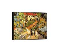 MUHJDYC Landscape Prints-Famous Painting Reproduction on Canvas-Black Frame Picture Wall Art for Home Decor(Village Street with Figures) 60x70cm-23x27in
