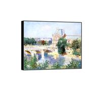 MUHJDYC Landscape Prints-Famous Painting Reproduction on Canvas-Black Frame Picture Wall Art for Home Decor(Bridge and Church) 60x70cm-23x27in