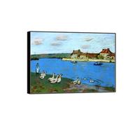MUHJDYC Landscape Prints-Famous Painting Reproduction on Canvas-Black Frame Picture Wall Art for Home Decor(Geese Along River) 50x70cm-19x27in
