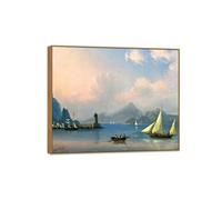 MUHJDYC Landscape Prints-Famous Painting Reproduction on Canvas-Wooden Frame Picture Wall Art for Home Decor(Strait with Lighthouse) 60x70cm-23x27in
