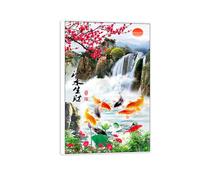 MUHJDYC Landscape Wall Art-Mountain Tree Koi-Canvas Print-Modern White Frame Picture for Living Room Home Decoration 60x90cm-23x35in
