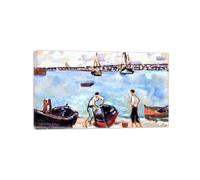MUHJDYC Louis Valtat Famous Paintings Wall Art Poster-Reproduction on Canvas-Landscape Picture for Living Room Home Decor(Boats in Port) 50x85cm-19x33in Wrapped Canvas