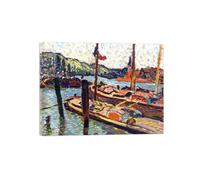 MUHJDYC Louis Valtat Famous Paintings Wall Art Poster-Reproduction on Canvas-Landscape Picture for Living Room Home Decor(Barges in Port) 80x105cm Wrapped Canvas