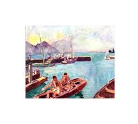 MUHJDYC Louis Valtat Famous Paintings Wall Art Poster-Reproduction on Canvas-Landscape Picture for Living Room Home Decor(Boats at Port) 80x95cm Unframed