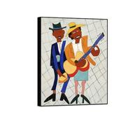 MUHJDYC William H-Johnson Famous Art Painting-Black Frame Canvas Print Reproduction-Wall Picture for Room Home Decor(Blind Musician) 40x50cm