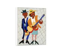 MUHJDYC William H-Johnson Famous Art Painting-White Frame Canvas Print Reproduction-Wall Picture for Room Home Decor(Blind Musician) 60x80cm