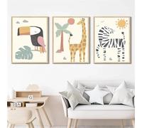 Muholin 3 Nordic Cartoon Animals Posters Prints Elephant Giraffe Leopard Sloth Lion Canvas Painting Wall Art Picture Baby Kids Room Decor 50x70cmx3 No Frame