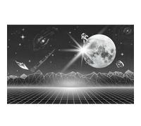 Muholin 3D Wallpaper Black White Space Moon Star Sky Astronaut Custom Size Photo Mural Paper for Kids Bedroom Living Room Decor 150cm(W)×105cm(H)