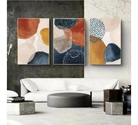 Muholin 3pcs Abstract Art Canvas Painting Orange Blue Color Block Golden Line Poster Living Room Posters Prints Wall Decoration 40x60cmx3 No Frame