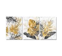 Muholin 3PCS Abstract Golden Tropical Monstera Leaf Poster Still Life Pictures Canvas Painting For Living Room Home Wall Decor 60x80cmx3 No Frame