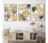Muholin 3PCS Abstract Golden Tropical Monstera Leaf Poster Still Life Pictures Canvas Painting For Living Room Home Wall Decor 40x60cmx3 No Frame