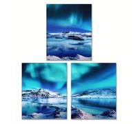 Muholin 3pcs Abstract Wall Art Prints - Northern Lights & Mountain Landscape Posters For Living Room, Bedroom, Office Decor 50x70cmx3 No Frame