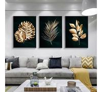 Muholin 3PCS Artwork Poster Abstract Gold Tropical Monstera Palm Leaves Canvas Painting Black Wall Art Pictures For Home Decor 60x80cmx3 No Frame