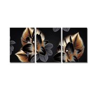Muholin 3PCS Artwork Poster Abstract Gold Tropical Monstera Palm Leaves Canvas Painting Black Wall Art Pictures For Home Decor 60x80cmx3 No Frame