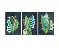Muholin 3PCS Artwork Poster Abstract Gold Tropical Monstera Palm Leaves Canvas Painting Black Wall Art Pictures For Home Decor 60x80cmx3 No Frame