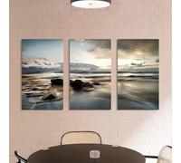 Muholin 3pcs Sunset Beach Canvas Art Set - Landscape Murals With Rocks & Waves,Dining Room, Living Room 40x60cmx3 No Frame