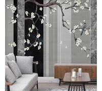 Muholin Custom 3D Wallpaper Home Decor Wall Mural Black White Marble Pattern Flowers Bird Bedroom Living Room TV Background 150cm(W)×105cm(H)