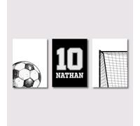 Muholin Custom Name And Number Soccer Wall Art Posters Boys Bedroom Decor Soccer Prints Set Of 3 Sport Personalized Artwork Poster 40x60cmx3 No Frame