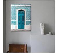 Muholin Lisbon Portugal City Map Poster Prints Portuguese Tiles Blue Door Vintage Wall Art Canvas Painting City Photography Home Decor 50x70cm No Frame