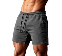 Muhshoiy Men's Cotton Casual Holiday Shorts 5 Inch Outdoor Leisure Pants with Pocket Elastic Waist and Breathable Gym Shorts Workout Pants Darkgrey L