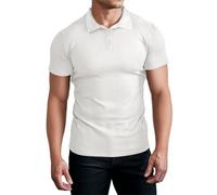 Muhshoiy Men's Short Sleeve Polo Shirts Slim Fit Ribbed Knit Tee Casual Stretch Cool Summer Shirt Golf Athletic Workout Wear White L