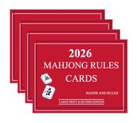 Muhxadf 4 Pack 2026 American Mahjong Learning Rules Guide Cards, Large Print Easy to Read,Quick Reference Strategy Cards for Beginners and Family Game Night - Red
