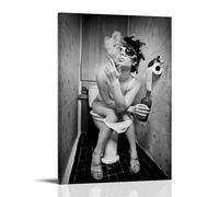 MUIBAV Girl on Toilet Black And White Posters Canvas Wall Art Cover Room Vintage Aesthetic Poster Decorative for Living Room Bed Room 08x12inch(20x30cm) Frame-style