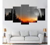 MUICIN 5 Parts on Canvas, Star Wars Death Star Sunset Picture, Art Print on Mural with Frame,L