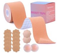 Muiefe Boob Tape, 5M Invisible Breast Lift Tape, Self-Adhesive Strapless Boobtapes with 14 Pcs Nipple Covers Beige, Bob Tape for Large Breasts A-G Cup, Skin Friendly Push up Tit Tape