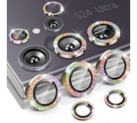 Muigi Camera Lens Protector for Samsung Galaxy S24 Ultra 5G [Keep Original Shooting]Shatterproof, Ultra-HD 9H Tempered Glass Camera Screen Protector Metal Ring Cover Film Accessories Gliiter Colorful