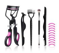 MUIIGOOD Eyelash Curlers Kit for Women w Lash Curler, Eyelash Comb Seperator, Eyeshadow Brush, Eyelash Extension Tweezers, Foldable Eyebrow Razor Comb, 10 Silicone Refills Pads for Natural Eyelashes