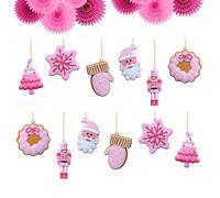 Muiltvoe 12pc Pink Christmas Nutcracker Ornaments for Tree Decor - Mini Puppet King, Santa Claus Hanging, Winter Holiday Party
