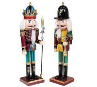 Muiltvoe 2 P Christmas Wooden Nutcracker Soldiers, 30cm King Ornaments, Premium Pine Wood Painted Christmas Decor for Home Fireplace, Xmas Figures Puppet Soldiers Gifts Toy With Trumpet and Spear