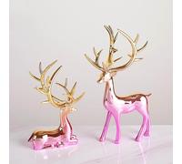 Muiltvoe 2PCS Reindeer Figurine Statue Silver Deer Sculpture Desktop Ornament Resin Elk Office Decoration Indoor Home Table Craft (Pink, 2Pcs)