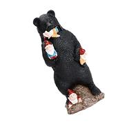 Muiltvoe Bear Gnome Statue Large Outdoor Garden Ornament Black Garden Statue Resin Gnome Eating Bear for Home Decorations
