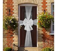 Muiltvoe Christmas Door Bow - Large Silver Decoration with Diamante Detail - Xmas Baby Shower Wedding Celebration - Festive Season House Decoration