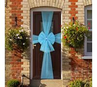 Muiltvoe Christmas Door Bow X 2 - Large Baby Blue Decoration with Diamante Detail - Xmas Baby Shower Wedding Celebration - Festive Season House Decoration