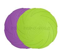 Muiltvoe Dog Flying Disc, 2 Pack 7 Inch Rubber Floating Dog Frisby Flying Saucer for Both Land and Water (Green + Purple)