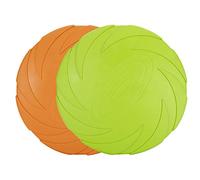 Muiltvoe Dog Flying Disc, 2 Pack 7 Inch Rubber Floating Flying Saucer Dog Frisby for Both Land and Water (Green + Orange)