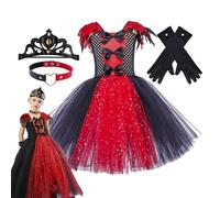 Muiltvoe Girls Vampire Dress Costume, Child Royal Vampire Costume, With, Gloves, Necklace 2-12 Years Old Tulle Dress Role-Playing