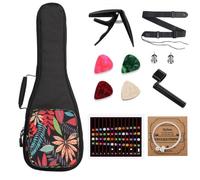 MUINS Ukulele Bag,21 23 26 Durable Colorful Ukelele Case (Black Leaves, 21 Inch (Fits ukuleles 19.69-21.26 inches long))