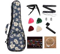 MUINS Ukulele Bag,21 23 26 Durable Colorful Ukelele Case (Blue Flower, 23/24 Inch (Fits ukuleles 22.83-24.8 inches long))