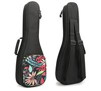 MUINS Ukulele Bag,21 23 26 Ukelele Case Thicker Pad For Soprano Concert Tenor Uke with Double Adjustable Straps and Handle (30 Inch, Black Leaves)