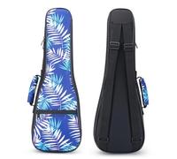 MUINS Ukulele Bag,23 Durable Colorful Ukelele Case with Thicker Pad with Double Adjustable Straps, Storage and Handle(Blue Leaves,Concert 23 Inch)